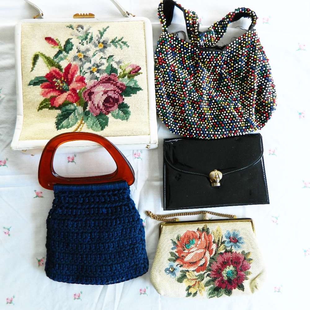 Vintage 50s Lot of 5 Purses Bags Rockabilly Pinup
